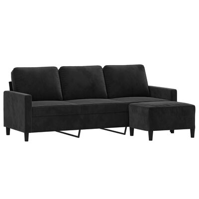 vidaXL 3-osobowa sofa z podnóżkiem, czarna, 180 cm, aksamit