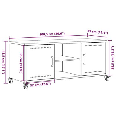 vidaXL Szafka RTV, oliwkowa, 100,5x39x43,5 cm, stal walcowana na zimno