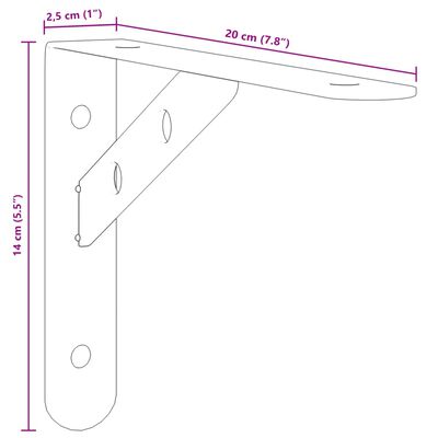 vidaXL Wsporniki do półek, 4 szt., 20x2,5x14 cm, srebrna stal