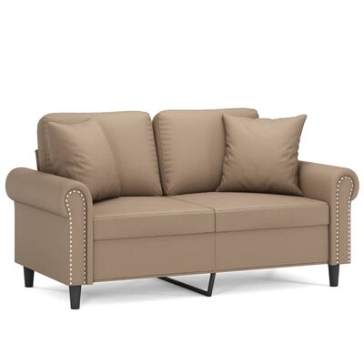 vidaXL 2-osobowa sofa z poduszkami, cappuccino, 120 cm, sztuczna skóra