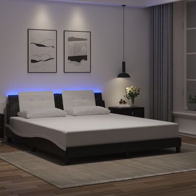 vidaXL Rama łóżka z LED, czarno-biała, 180x200 cm, sztuczna skóra