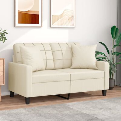 vidaXL 2-osobowa sofa z poduszkami, kremowa, 120 cm, sztuczna skóra