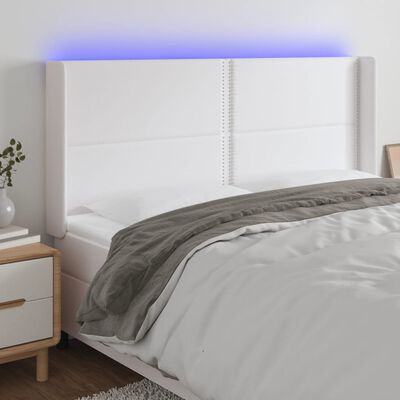 vidaXL Zagłówek do łóżka z LED, biały, 183x16x118/128cm sztuczna skóra