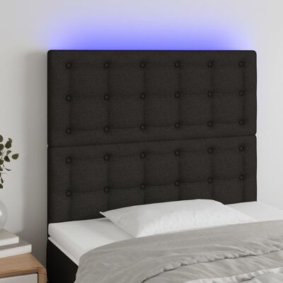 vidaXL Zagłówek do łóżka z LED, czarny, 80x5x118/128 cm, tkanina