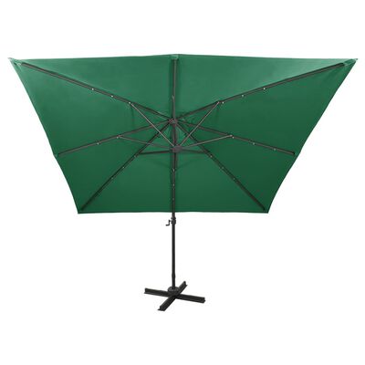 vidaXL Parasol wiszący z LED i słupkiem, zielony, 300 cm