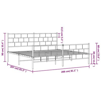 vidaXL Metalowa rama łóżka z wezgłowiem i zanóżkiem, biała, 200x200 cm