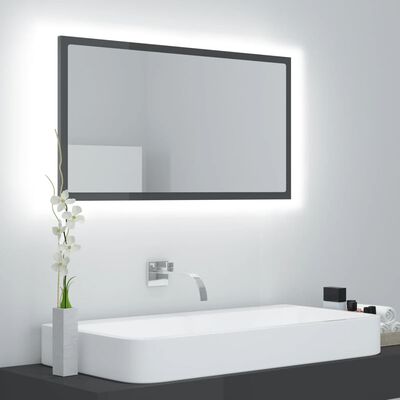 vidaXL Lustro łazienkowe LED, wysoki połysk, szare, 80x8,5x37cm, akryl