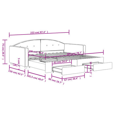 vidaXL Sofa rozsuwana z szufladami, jasnoszara, 100x200 cm, aksamit