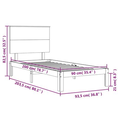 vidaXL Rama łóżka z wezgłowiem, biała, 90x200 cm, lite drewno