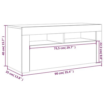 vidaXL Szafka pod TV z oświetleniem LED, przydymiony dąb, 90x35x40 cm