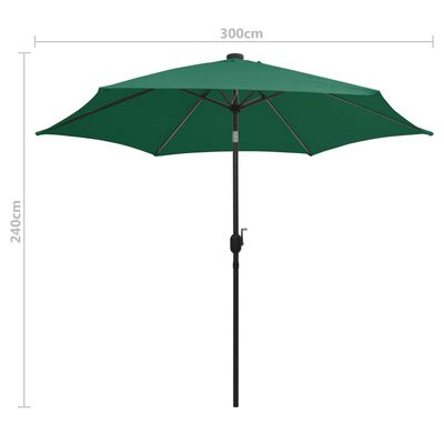 vidaXL Parasol ogrodowy z LED i aluminiowym słupkiem, 300 cm, zielony