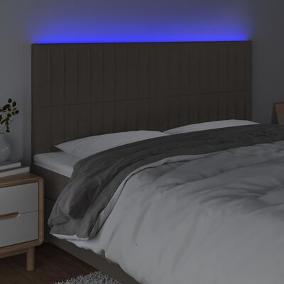 vidaXL Zagłówek do łóżka z LED, taupe, 200x5x118/128 cm, tkanina