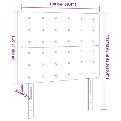 vidaXL Zagłówek do łóżka z LED, jasnoszary, 100x5x118/128 cm, aksamit