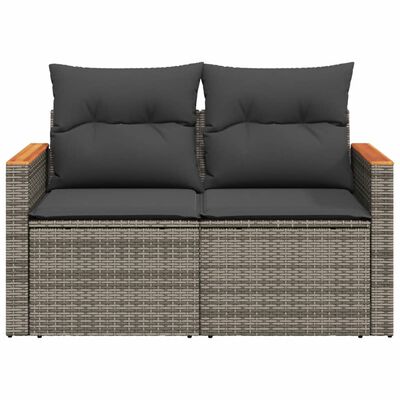 vidaXL Sofa ogrodowa z poduszkami, 2-osobowa, szara, polirattan