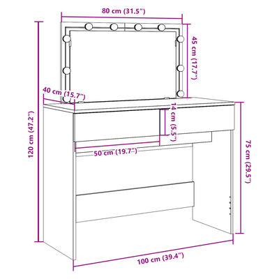 vidaXL Toaletka z oświetleniem LED, czarna, 100x40x120 cm