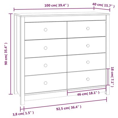 vidaXL Komoda,biały, 100x40x90 cm, lite drewno sosnowe