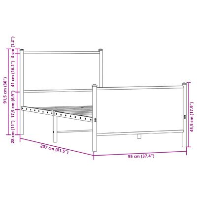 vidaXL Metalowa rama łóżka z wezgłowiem i zanóżkiem 90x200 cm