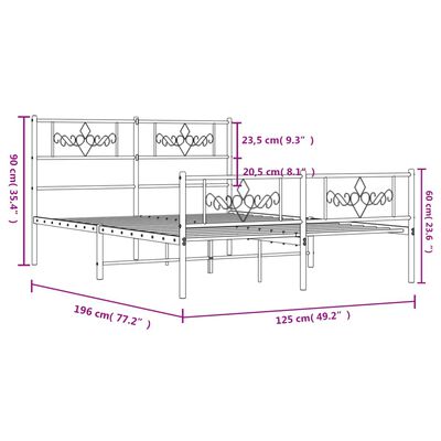 vidaXL Metalowa rama łóżka z wezgłowiem i zanóżkiem, biała, 120x190 cm