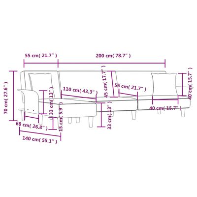 vidaXL Sofa rozkładana L, ciemnoszara, 279x140x70 cm, tkanina