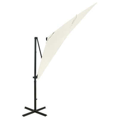 vidaXL Parasol wiszący z lampkami LED i słupkiem, 250 cm, piaskowy