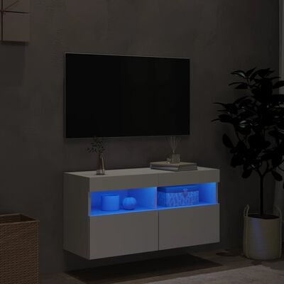 vidaXL Ścienna szafka TV z LED, biała, 80x30x40 cm