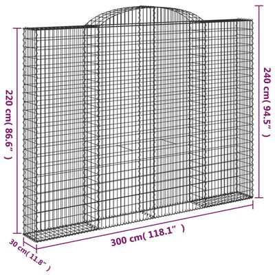 vidaXL Kosze gabionowe, 5 szt, 300x30x220/240 cm, galwanizowane żelazo