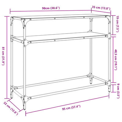 vidaXL Stolik konsolowy z przezroczystym, szklanym blatem, 98x35x81 cm