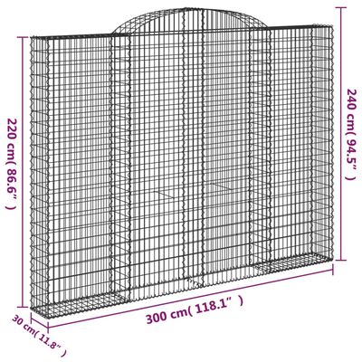 vidaXL Kosze gabionowe, 4 szt, 300x30x220/240 cm, galwanizowane żelazo