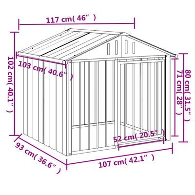 vidaXL Buda dla psa, z dachem, czarna, 117x103x102 cm, stal