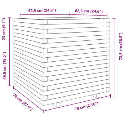 vidaXL Donica ogrodowa, 70x70x72,5 cm, impregnowane drewno sosnowe