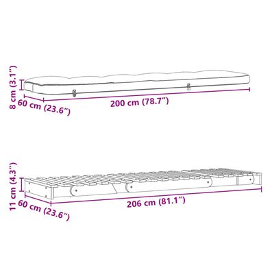 vidaXL Sofa rozkładana futon, z materacem, 60x206x11 cm, daglezjowa