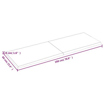 vidaXL Blat stołu, 180x60x(2-4)cm, surowe lite drewno dębowe