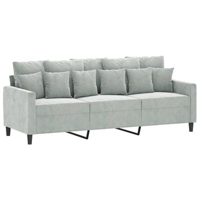 vidaXL Sofa 3-osobowa, jasnoszara, 180 cm, tapicerowana aksamitem