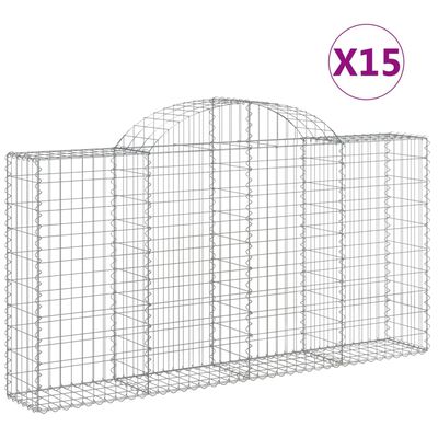 vidaXL Kosze gabionowe, 15 szt, 200x30x100/120cm, galwanizowane żelazo