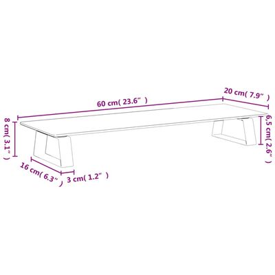 vidaXL Podstawka pod monitor, biała, 60x20x8 cm, szkło i metal