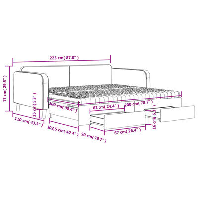 vidaXL Sofa rozsuwana z szufladami, czarna, 100x200 cm, tkanina