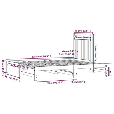 vidaXL Łóżko rozsuwane, czarne, 2x(90x200) cm, lite drewno sosnowe