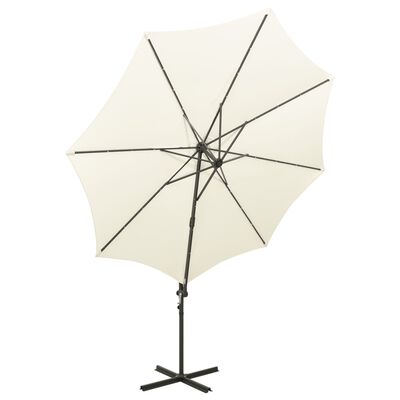 vidaXL Parasol wiszący z lampkami LED i słupkiem, 300 cm, piaskowy