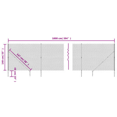 vidaXL Ogrodzenie z siatki, z kotwami, zielone, 1,4x10 m