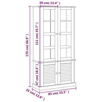 vidaXL Witryna VIGO, szara, 85x35x170 cm, lite drewno sosnowe