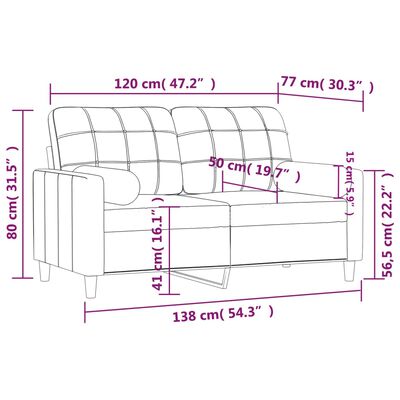 vidaXL 2-osobowa sofa z poduszkami, czarna, 120 cm, tkanina