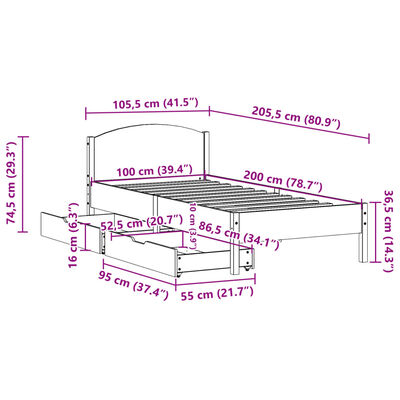 vidaXL Rama łóżka bez materaca, biała, 100x200 cm, lite drewno sosnowe