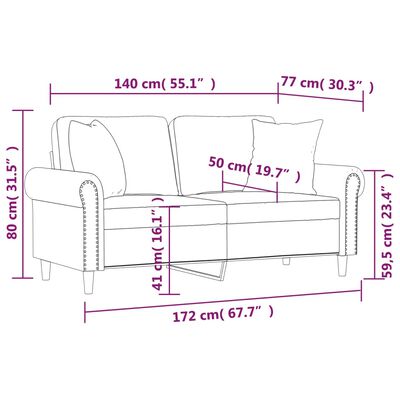 vidaXL 2-osobowa sofa z poduszkami, brązowa, 140 cm, aksamit