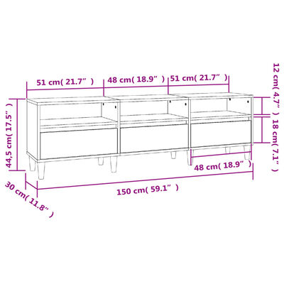 vidaXL Szafka pod TV, biała, 150x30x44,5 cm, materiał drewnopochodny