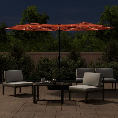 vidaXL Podwójny parasol ogrodowy z LED, terakota, 316x240 cm