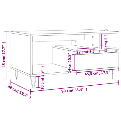 vidaXL Stolik kawowy, czarny 90x49x45 cm, materiał drewnopochodny