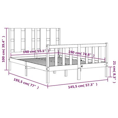 vidaXL Rama łóżka z wezgłowiem, biała, 140x190 cm, lite drewno