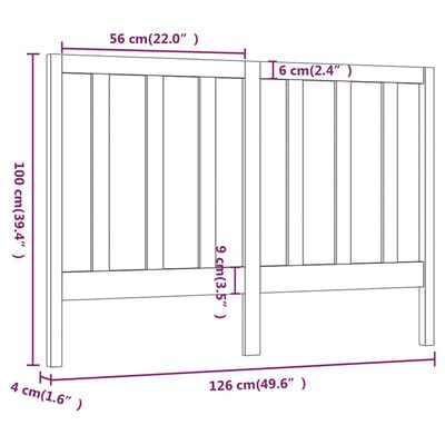 vidaXL Wezgłowie łóżka, szare, 126x4x100 cm, lite drewno sosnowe