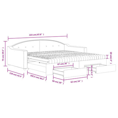 vidaXL Sofa rozsuwana z szufladami, kremowa, 100x200 cm, tkanina