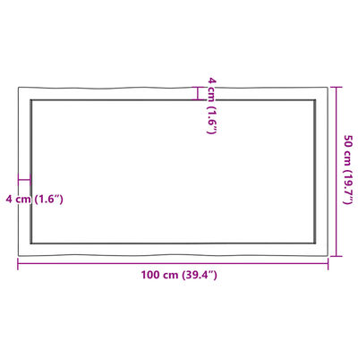 vidaXL Blat stołu, 100x50x(2-6)cm surowy, lity dąb naturalną krawędzią